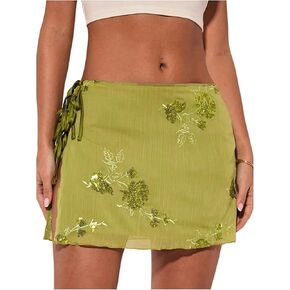 MakeMechic Women's Floral Floral Mini Mini Skirt Low Hower Tie Tie Side Virts in Kuwait