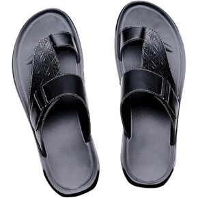 GORGLITTER Men's Leather Sandals Slide Beach Outdoor Round Flip Flops Slip On Slippers in Kuwait