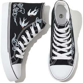 kufeiti Women's High Top Canvas Sneakers Canvas Shoes Lace up White Black Sneakers Casual Walking Shoes in Kuwait