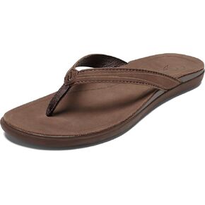 OLUKAI 'Aukai Women's Beach Sandals, Soft Leather Flip-Flop Slides with Non Marking Outsoles, Lightweight & All-Day Comfort, Copper/Dk Java, 11 in Kuwait