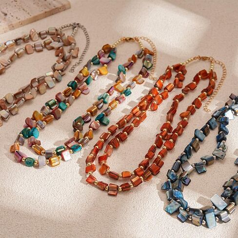 Boho Layered Shell Beaded Necklaces for Women Colored Bead Choker Necklace Holiday Summer Necklace in Kuwait