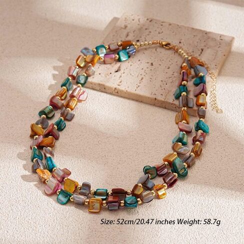 Boho Layered Shell Beaded Necklaces for Women Colored Bead Choker Necklace Holiday Summer Necklace in Kuwait