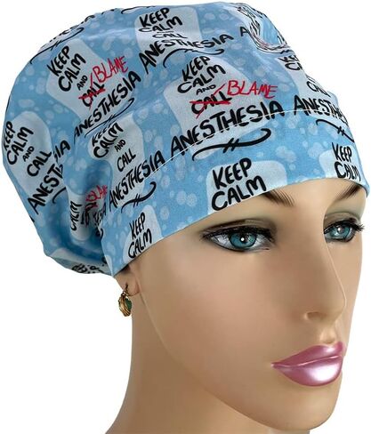 European Style Scrub Cap No Ribbon – Call Anesthesia - for Women Nurses Hats | Dr. Hats Blue and Black in Saudi Arabia