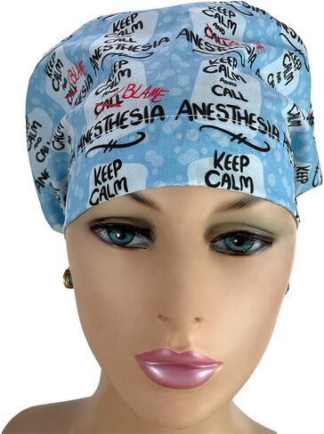 European Style Scrub Cap No Ribbon – Call Anesthesia - for Women Nurses Hats | Dr. Hats Blue and Black in Saudi Arabia