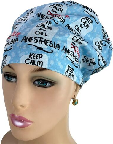 European Style Scrub Cap No Ribbon – Call Anesthesia - for Women Nurses Hats | Dr. Hats Blue and Black in Saudi Arabia
