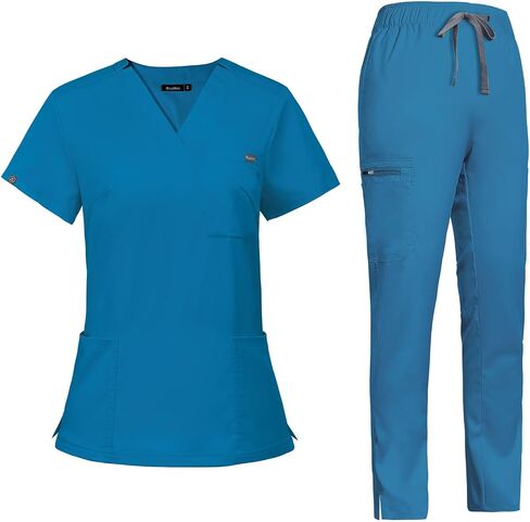 VIAOLI Scrubs for Women Set, V-Neck Top and 8 Pocket Drawstring Scrub Pant - Women Scrub Set Uniform Clearance in Kuwait