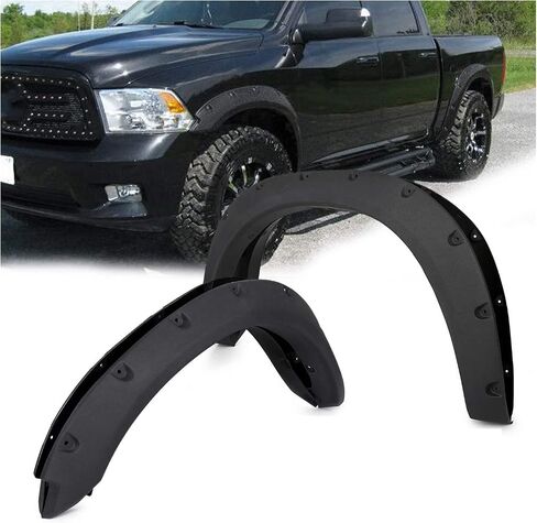 KUAFU Fender Flares Compatible with 2009-2018 Dodge Ram 1500 2019-2023 Ram 1500 Classic (Exclude R/T & Rebel Models) Textured Black Pocket Bolt-Riveted Style Fender Flare Set, Front & Rear 4 Piece in Saudi Arabia
