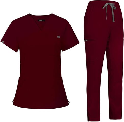 VIAOLI Scrubs for Women Set, V-Neck Top and 8 Pocket Drawstring Scrub Pant - Women Scrub Set Uniform Clearance in Kuwait