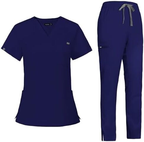 VIAOLI Scrubs for Women Set, V-Neck Top and 8 Pocket Drawstring Scrub Pant - Women Scrub Set Uniform Clearance in Kuwait