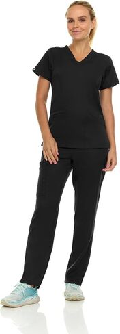 MediChic MINY Women's Stretch V-Neck Pants Medical Nursing Scrubs Set with Flare Pant, Available in Over 16 Colors in Saudi Arabia