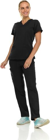 MediChic MINY Women's Stretch V-Neck Pants Medical Nursing Scrubs Set with Flare Pant, Available in Over 16 Colors in Saudi Arabia