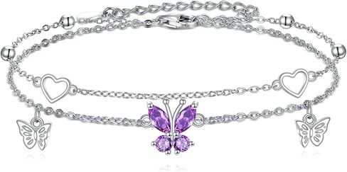 الفراشة Anklet 925 Sterling Silver Butterfly Bracelet Bracelet Double Layer Foot Chain Hight of Summer Gift for Wife Women in Saudi Arabia