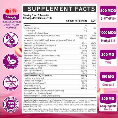 Methylated B Multivitamin for Women - Daily Vitamin B1 ، B2 ، B6 ، B12 Gummies مع حمض الفوليك ، فيتامين C ، المغنيسيوم وأوميغا 3 - يدعم المناعة والمناعة الصحية in Saudi Arabia