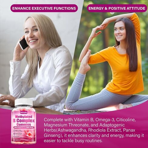 Methylated B Multivitamin for Women - Daily Vitamin B1 ، B2 ، B6 ، B12 Gummies مع حمض الفوليك ، فيتامين C ، المغنيسيوم وأوميغا 3 - يدعم المناعة والمناعة الصحية in Saudi Arabia