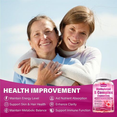 Methylated B Multivitamin for Women - Daily Vitamin B1 ، B2 ، B6 ، B12 Gummies مع حمض الفوليك ، فيتامين C ، المغنيسيوم وأوميغا 3 - يدعم المناعة والمناعة الصحية in Saudi Arabia