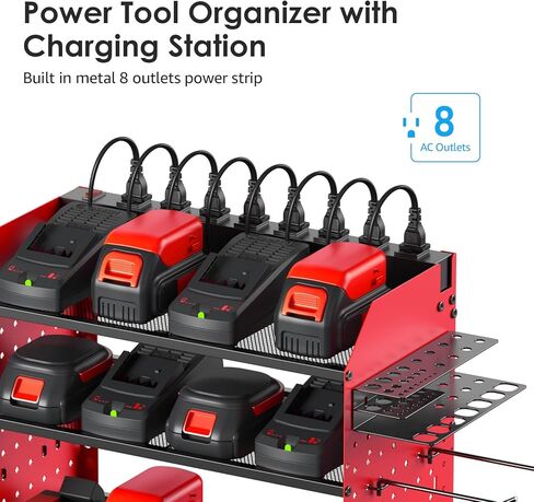 CCCEI Modular Pegboard Rack Power Tool Organizer with Charging Station. 4 Layer Wall Mount Drill Holder, Yellow Tool Battery Charger Organizer. Garage Shop Storage Utility Shelf with Power Strip. in Saudi Arabia