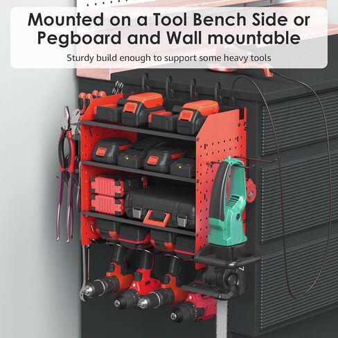 CCCEI Modular Pegboard Rack Power Tool Organizer with Charging Station. 4 Layer Wall Mount Drill Holder, Yellow Tool Battery Charger Organizer. Garage Shop Storage Utility Shelf with Power Strip. in Saudi Arabia