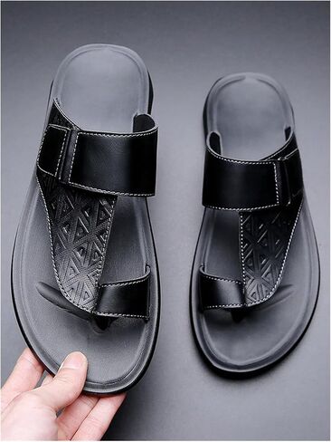 GORGLITTER Men's Leather Sandals Slide Beach Outdoor Round Flip Flops Slip On Slippers in Saudi Arabia