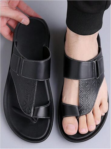 GORGLITTER Men's Leather Sandals Slide Beach Outdoor Round Flip Flops Slip On Slippers in Saudi Arabia