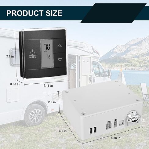 ترموستات جداري RV، 3316250.7 ترموستات جداري لمنطقة واحدة RV، بديل لمكيف هواء RV/Camper المنزلي، عرض درجة الحرارة الرقمية، ثلاث مناطق إدخال، إضاءة خلفية زرقاء ساطعة ذاتية الإطفاء in Kuwait