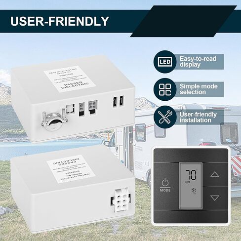 ترموستات جداري RV، 3316250.7 ترموستات جداري لمنطقة واحدة RV، بديل لمكيف هواء RV/Camper المنزلي، عرض درجة الحرارة الرقمية، ثلاث مناطق إدخال، إضاءة خلفية زرقاء ساطعة ذاتية الإطفاء in Kuwait