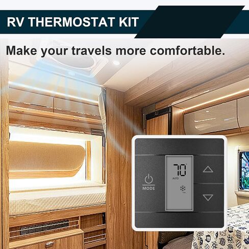 ترموستات جداري RV، 3316250.7 ترموستات جداري لمنطقة واحدة RV، بديل لمكيف هواء RV/Camper المنزلي، عرض درجة الحرارة الرقمية، ثلاث مناطق إدخال، إضاءة خلفية زرقاء ساطعة ذاتية الإطفاء in Kuwait