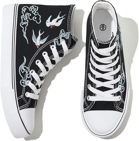 kufeiti Women's High Top Canvas Sneakers Canvas Shoes Lace up White Black Sneakers Casual Walking Shoes in Kuwait