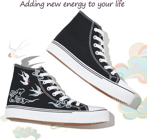 kufeiti Women's High Top Canvas Sneakers Canvas Shoes Lace up White Black Sneakers Casual Walking Shoes in Kuwait