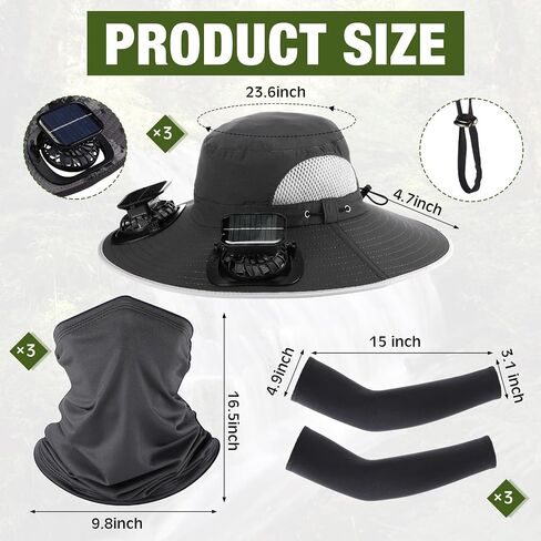Syhood Solar Powered Fan Hat with Arm Sleeves Neck Gaiter for Men Women Outdoor Wide Brim Bucket Hat with Fan for Hiking in Saudi Arabia