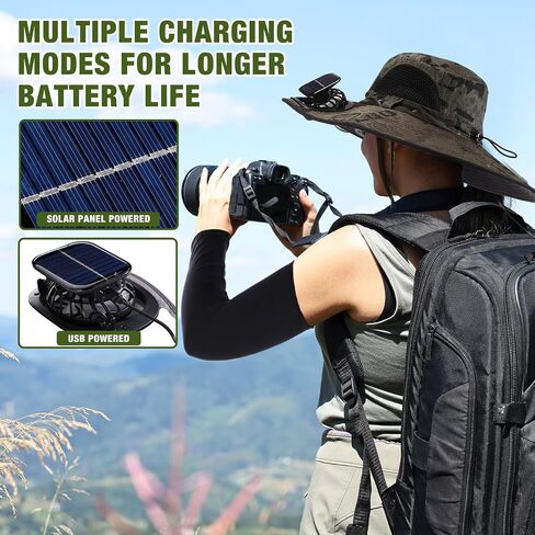 Syhood Solar Powered Fan Hat with Arm Sleeves Neck Gaiter for Men Women Outdoor Wide Brim Bucket Hat with Fan for Hiking in Saudi Arabia