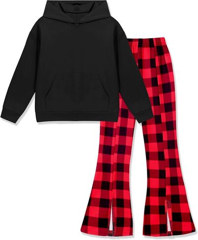 Hipea Girls Clothes 2 قطعة هوديي الكنغر جيب جيب طويل الأكمام من النوع الثقيل طباعة السراويل in Kuwait