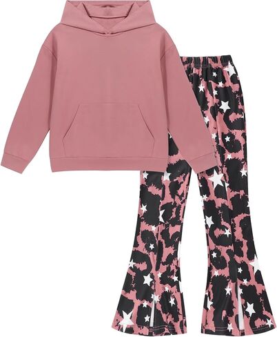 Hipea Girls Clothes 2 قطعة هوديي الكنغر جيب جيب طويل الأكمام من النوع الثقيل طباعة السراويل in Kuwait