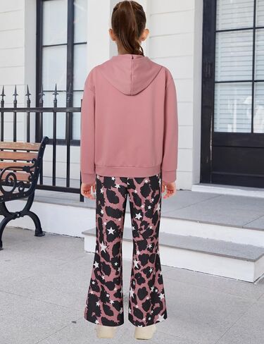 Hipea Girls Clothes 2 قطعة هوديي الكنغر جيب جيب طويل الأكمام من النوع الثقيل طباعة السراويل in Kuwait