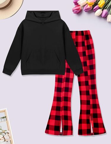 Hipea Girls Clothes 2 قطعة هوديي الكنغر جيب جيب طويل الأكمام من النوع الثقيل طباعة السراويل in Kuwait