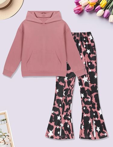 Hipea Girls Clothes 2 قطعة هوديي الكنغر جيب جيب طويل الأكمام من النوع الثقيل طباعة السراويل in Kuwait