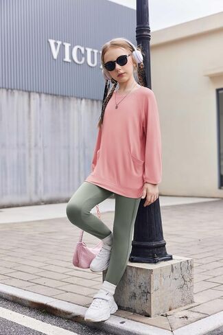 Arshiner Girls 2 Piece Outfits Long Sleeve Raglan Top with Pockets and Slim Fit Pants Daily Wear Set for 6-14Y in Saudi Arabia