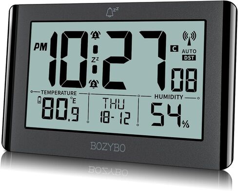 Atomic Clock with Indoor Temperature and Humidity,Digital Wall Clock with Large Numbers, Battery Operated Digital Clock for Seniors in Kuwait