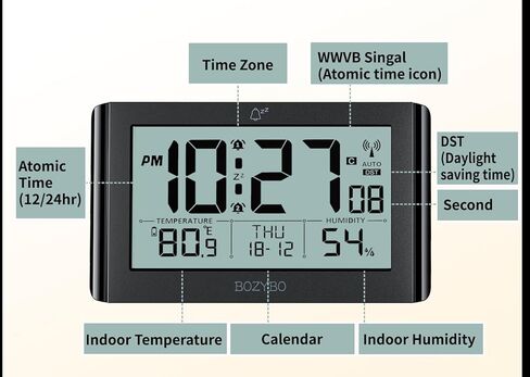 Atomic Clock with Indoor Temperature and Humidity,Digital Wall Clock with Large Numbers, Battery Operated Digital Clock for Seniors in Kuwait