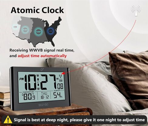 Atomic Clock with Indoor Temperature and Humidity,Digital Wall Clock with Large Numbers, Battery Operated Digital Clock for Seniors in Kuwait