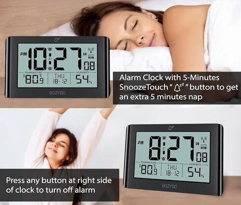 Atomic Clock with Indoor Temperature and Humidity,Digital Wall Clock with Large Numbers, Battery Operated Digital Clock for Seniors in Kuwait
