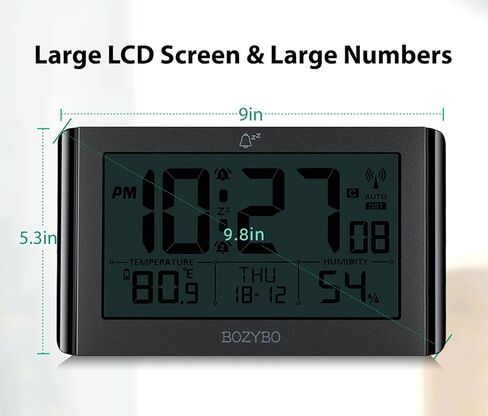 Atomic Clock with Indoor Temperature and Humidity,Digital Wall Clock with Large Numbers, Battery Operated Digital Clock for Seniors in Kuwait