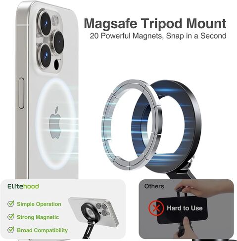 حامل ثلاثي القوائم للهاتف المغناطيسي من Elitehood لـ Magsafe، محول حامل ثلاثي القوائم من الألومنيوم لـ iPhone مع برغي 1/4 بوصة، حامل هاتف بارد للكاميرا، حامل ثلاثي Magsafe لسلسلة 16/15/14/13 in Kuwait