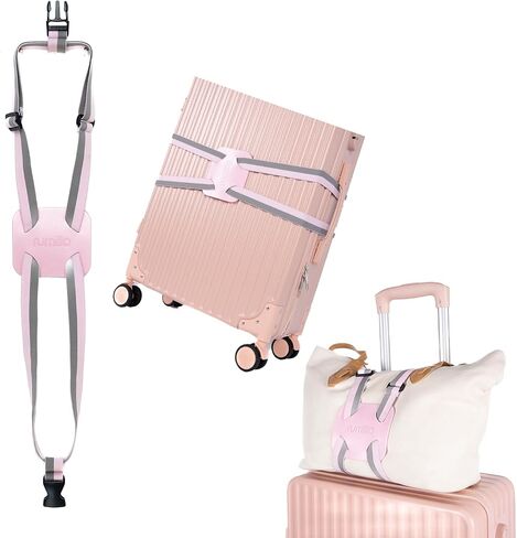 Luggage Straps for Suitcases, Travel Accessories to Connect Two Suitcase, Add A Bag Luggage Strap for Carry On Luggages Adjustable Buckle Belt (Grey/Pink-1pcs) in Kuwait
