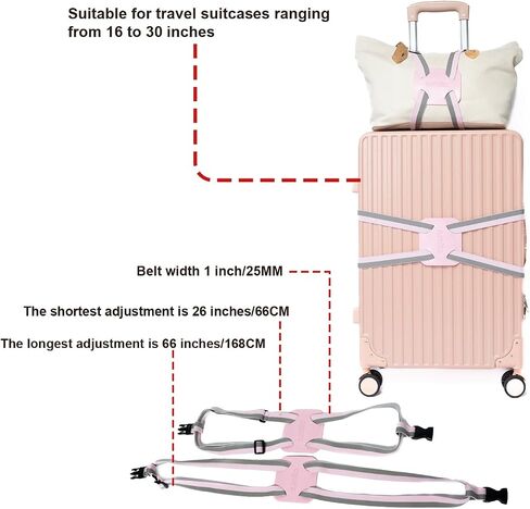 Luggage Straps for Suitcases, Travel Accessories to Connect Two Suitcase, Add A Bag Luggage Strap for Carry On Luggages Adjustable Buckle Belt (Grey/Pink-1pcs) in Kuwait