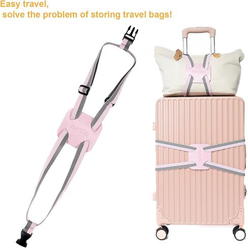 Luggage Straps for Suitcases, Travel Accessories to Connect Two Suitcase, Add A Bag Luggage Strap for Carry On Luggages Adjustable Buckle Belt (Grey/Pink-1pcs) in Kuwait
