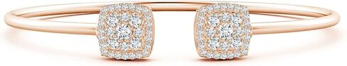 Angara Lab Grown Round Diamond Cushion Halo Open Flex Bangle in 14K Solid Gold | Birthday, Engagement, Anniversary, Wedding Jewelry Gift for Women in Saudi Arabia