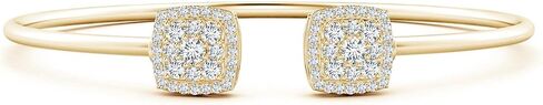 Angara Lab Grown Round Diamond Cushion Halo Open Flex Bangle in 14K Solid Gold | Birthday, Engagement, Anniversary, Wedding Jewelry Gift for Women in Saudi Arabia