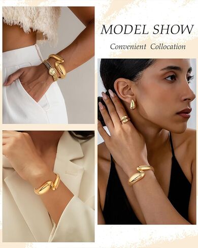 TOBENY Gold Bangle Bracelets for Women Trendy Waterdrop Adjustable Twist Cuff Bracelet Thick Chunky Gold Bracelet Jewelry Gifts in Kuwait