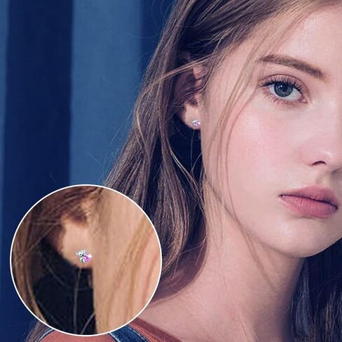 Sterling Silver Koala Bear Birthstone Stud Earrings - Hypoallergenic Heart Crystal Koala Earrings Gift for Women Lovers in Saudi Arabia