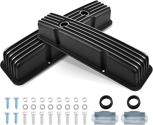 أغطية صمام طويل القامة من الألومنيوم لـ Chevy SBC 1958-1986 283 302 305 327 350 383 400 محرك بلوك صغير أغطية صمام مطلية باللون الأسود in Saudi Arabia